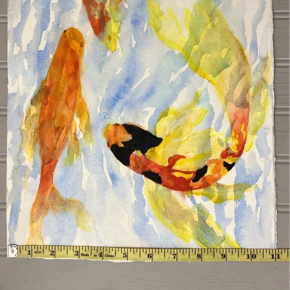 Original Watercolor Fish Art Painting Colorful Blue Yellow Orange NWOT - Picture 6 of 6